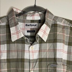 Barbour Men's Olive and Pink Plaid Shirt